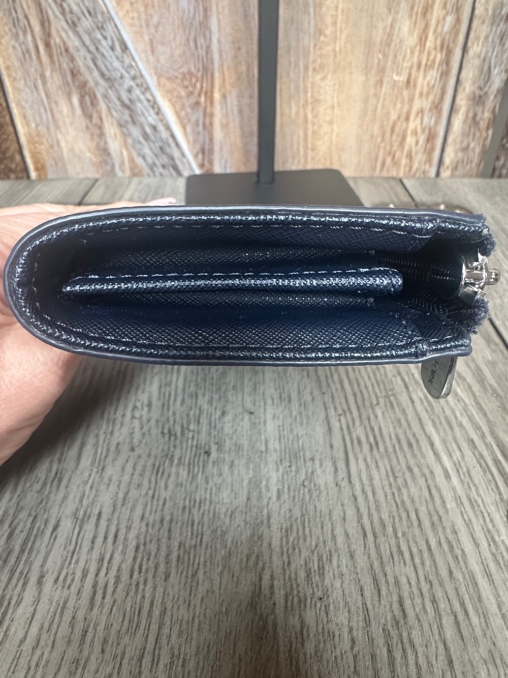 Michael Kors Navy MK Logo Zip Wallet with Silver Hardware - Picture 6 of 12